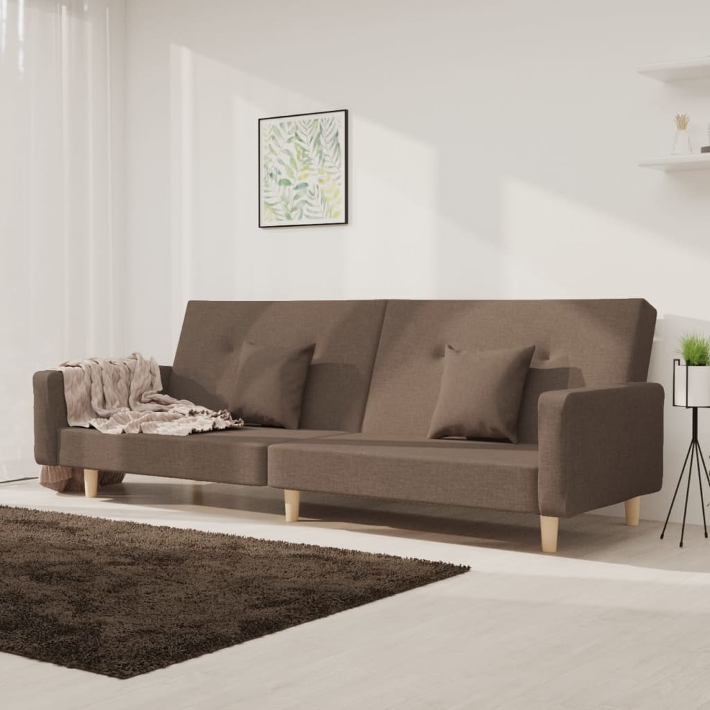 Schlafsofa 2-Sitzer mit 2 Kissen Taupe Stoff