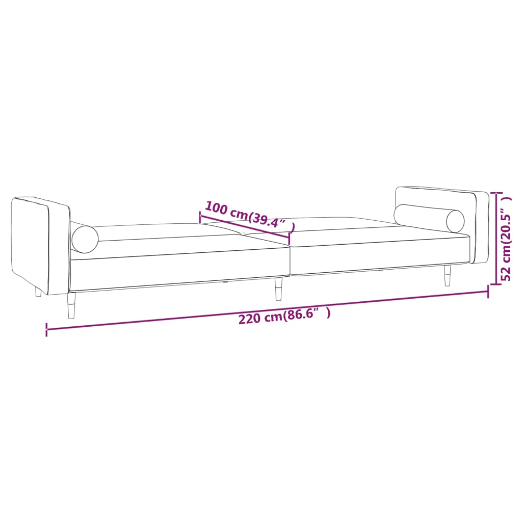 Schlafsofa 2-Sitzer mit 2 Kissen Dunkelgrau Samt