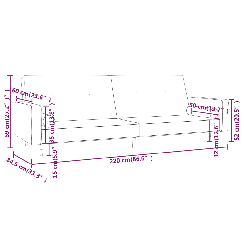 Schlafsofa 2-Sitzer mit 2 Kissen Rosa Samt