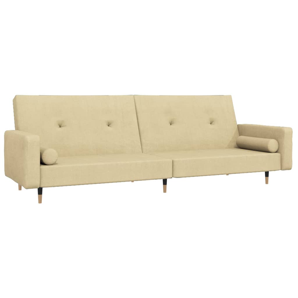 Schlafsofa 2-Sitzer mit 2 Kissen Creme Samt