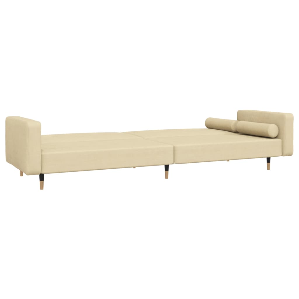 Schlafsofa 2-Sitzer mit 2 Kissen Creme Samt