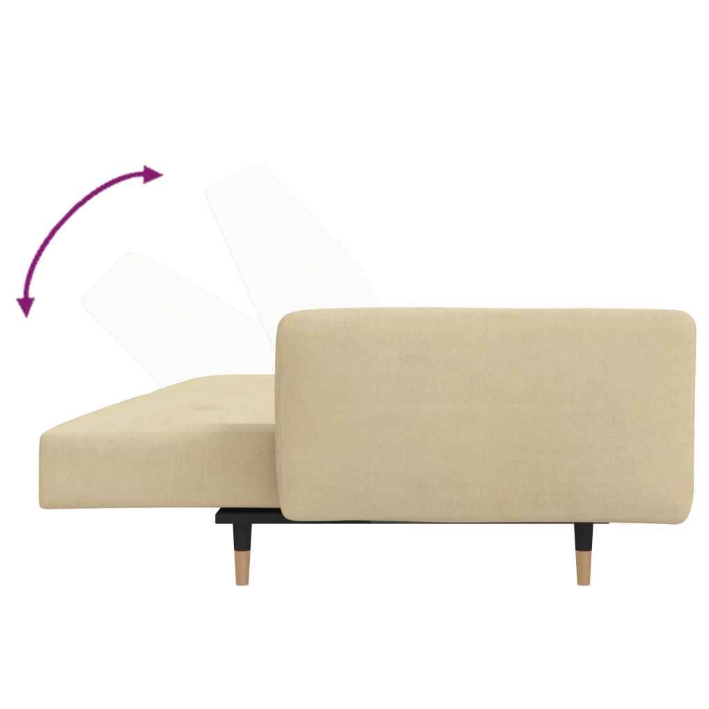 Schlafsofa 2-Sitzer mit 2 Kissen Creme Samt