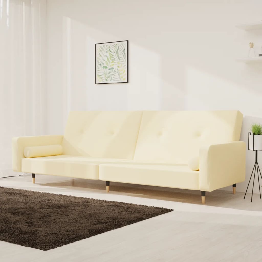 Schlafsofa 2-Sitzer mit 2 Kissen Creme Samt