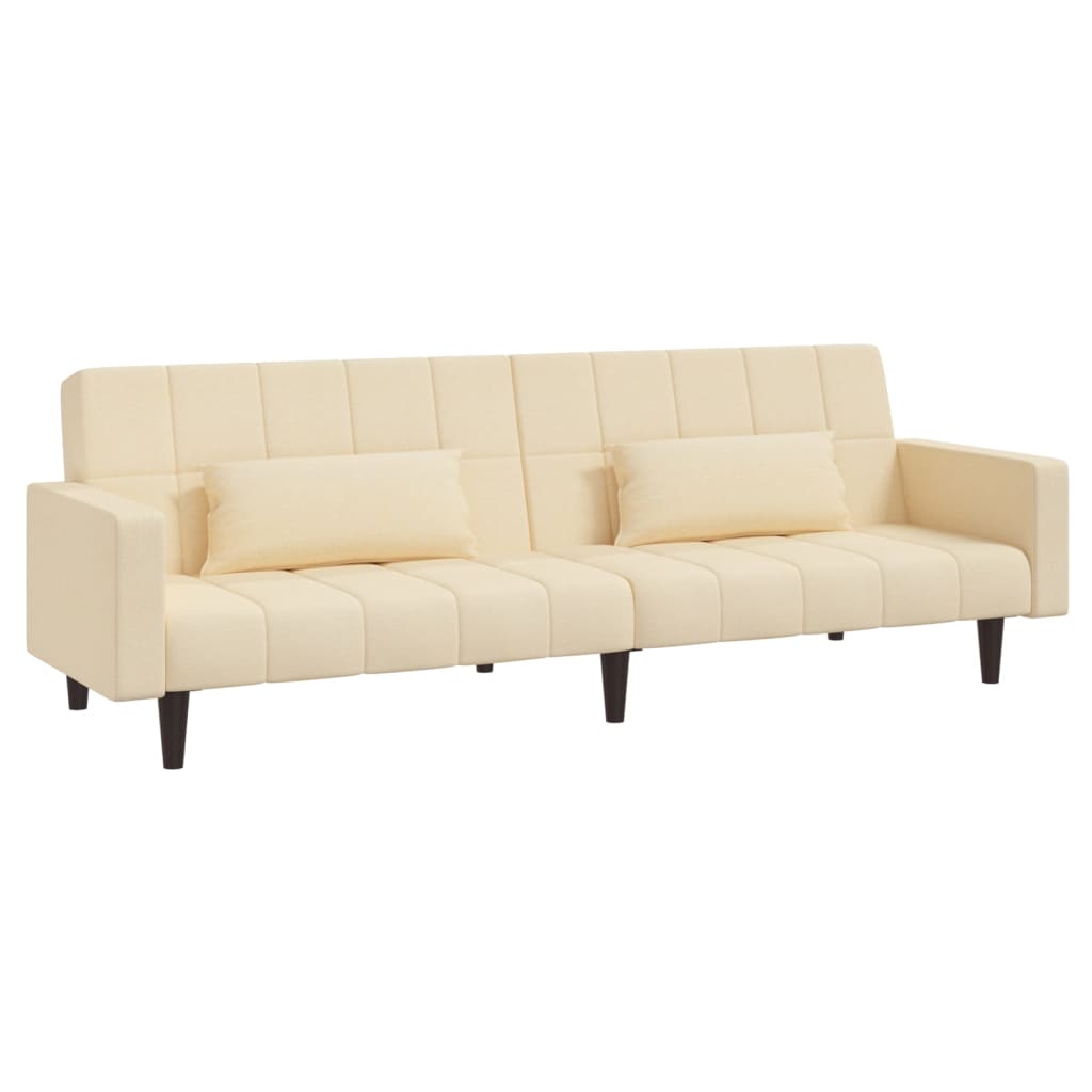 Schlafsofa 2-Sitzer mit 2 Kissen Creme Stoff