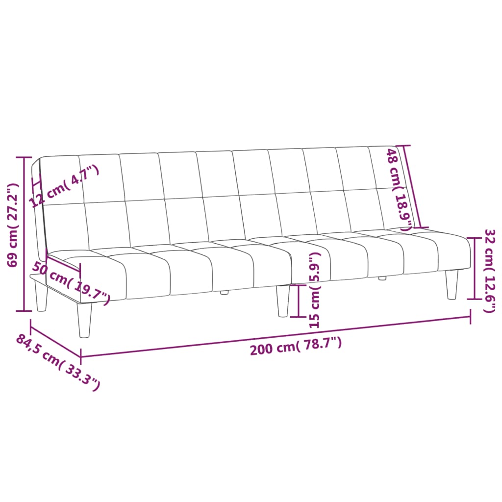 Schlafsofa 2-Sitzer Creme Samt
