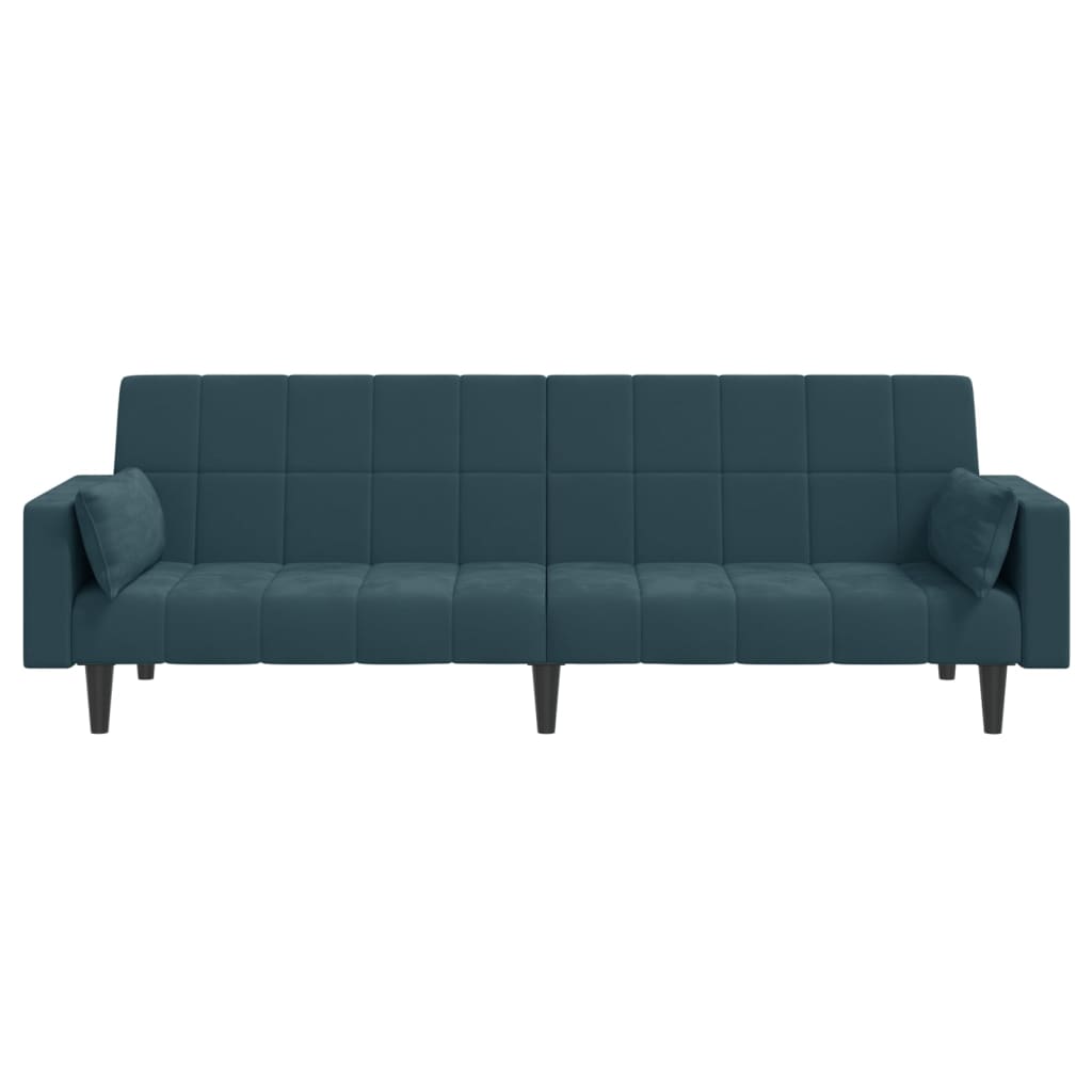 Schlafsofa 2-Sitzer mit 2 Kissen Blau Samt