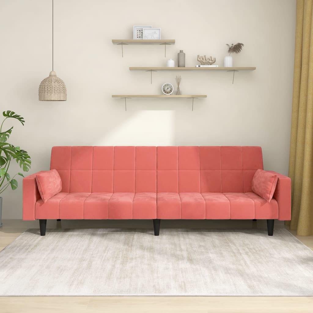 Schlafsofa 2-Sitzer mit 2 Kissen Rosa Samt
