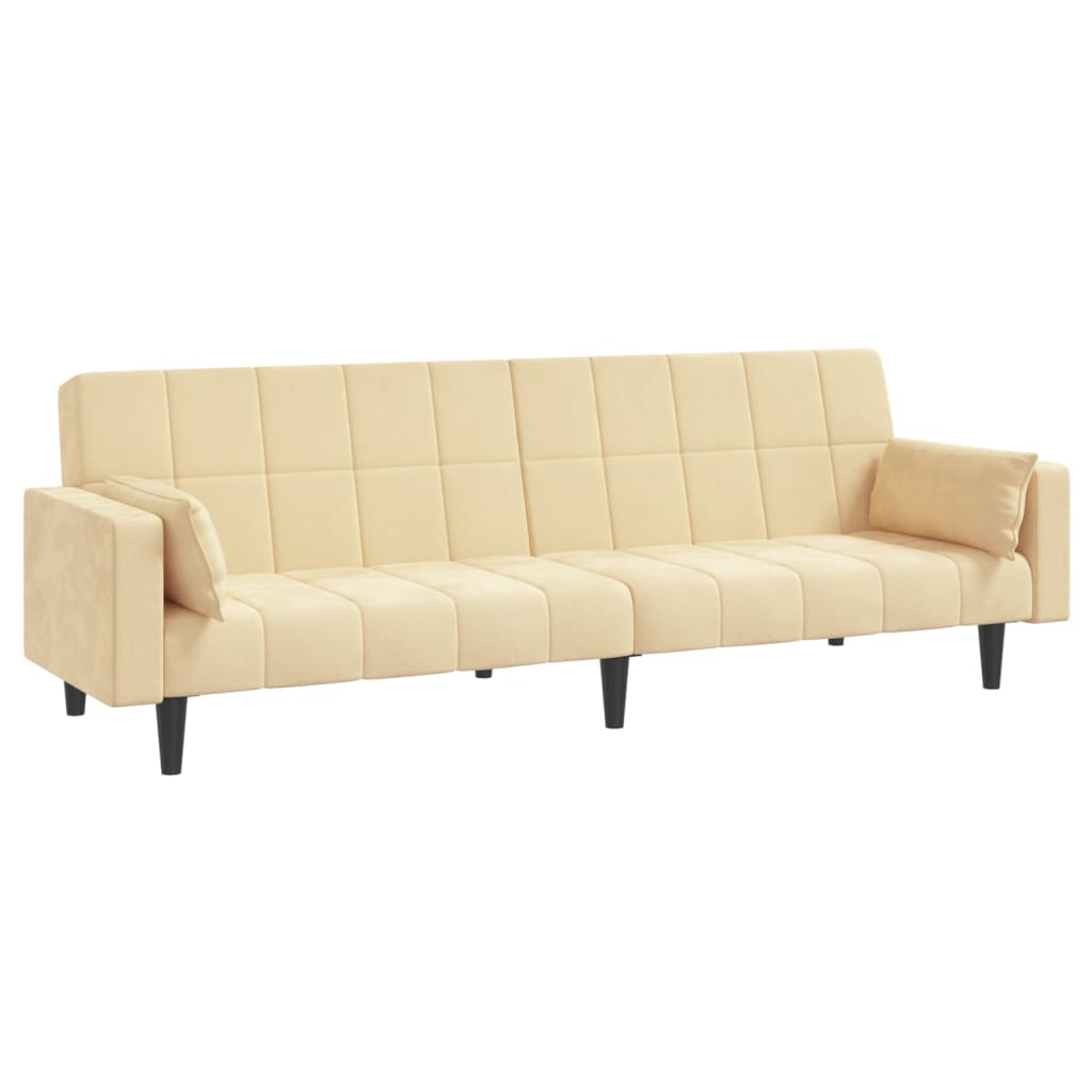 Schlafsofa 2-Sitzer mit 2 Kissen Creme Samt