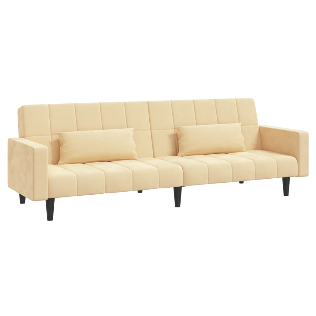 Schlafsofa 2-Sitzer mit 2 Kissen Creme Samt