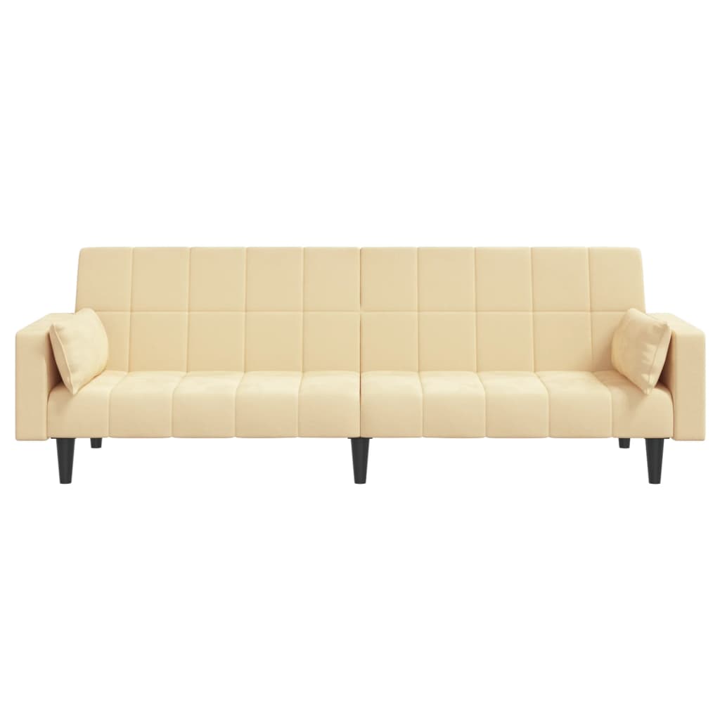 Schlafsofa 2-Sitzer mit 2 Kissen Creme Samt