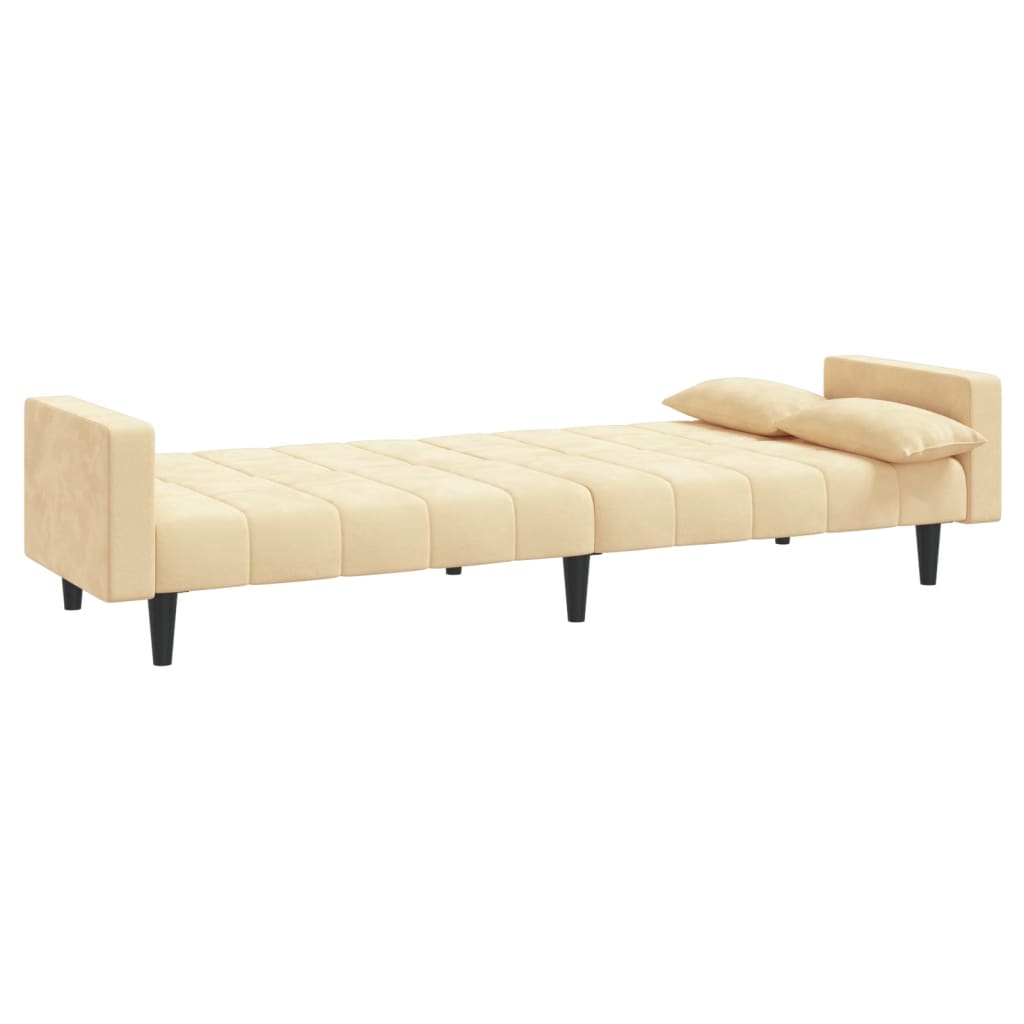 Schlafsofa 2-Sitzer mit 2 Kissen Creme Samt