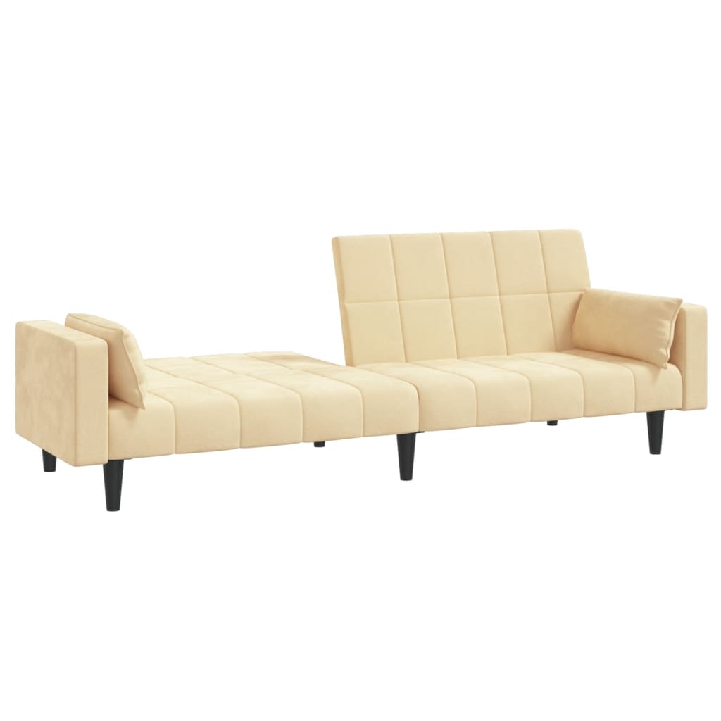 Schlafsofa 2-Sitzer mit 2 Kissen Creme Samt