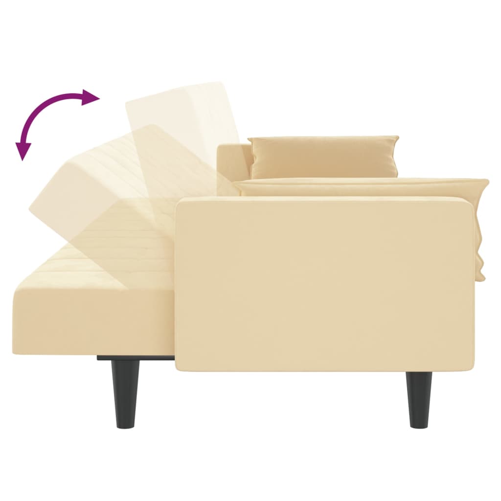 Schlafsofa 2-Sitzer mit 2 Kissen Creme Samt