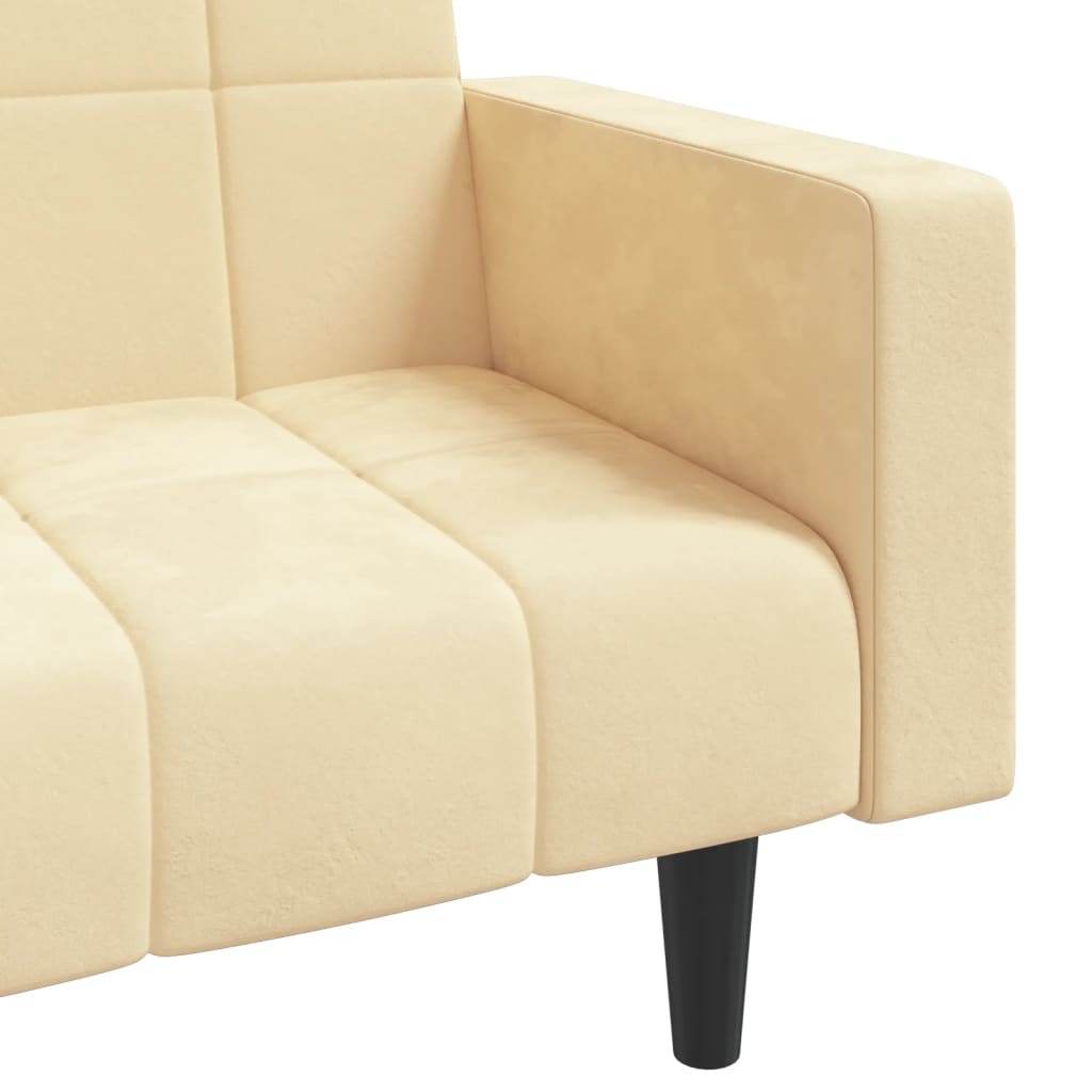 Schlafsofa 2-Sitzer mit 2 Kissen Creme Samt