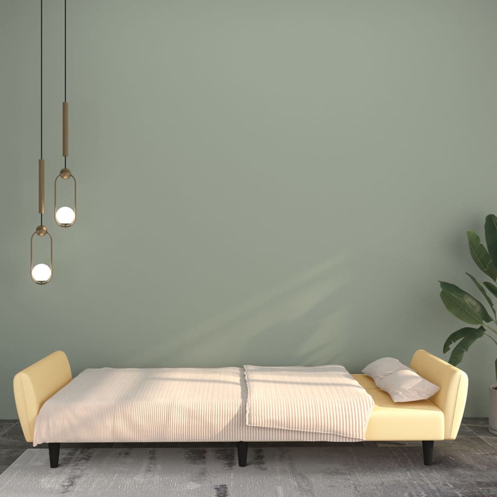 Schlafsofa 2-Sitzer Creme Samt