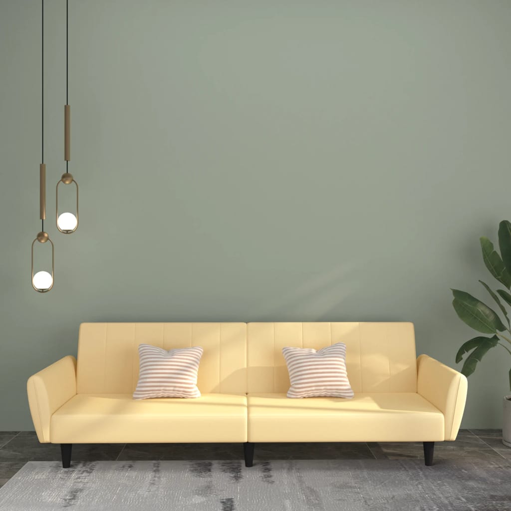 Schlafsofa 2-Sitzer Creme Samt