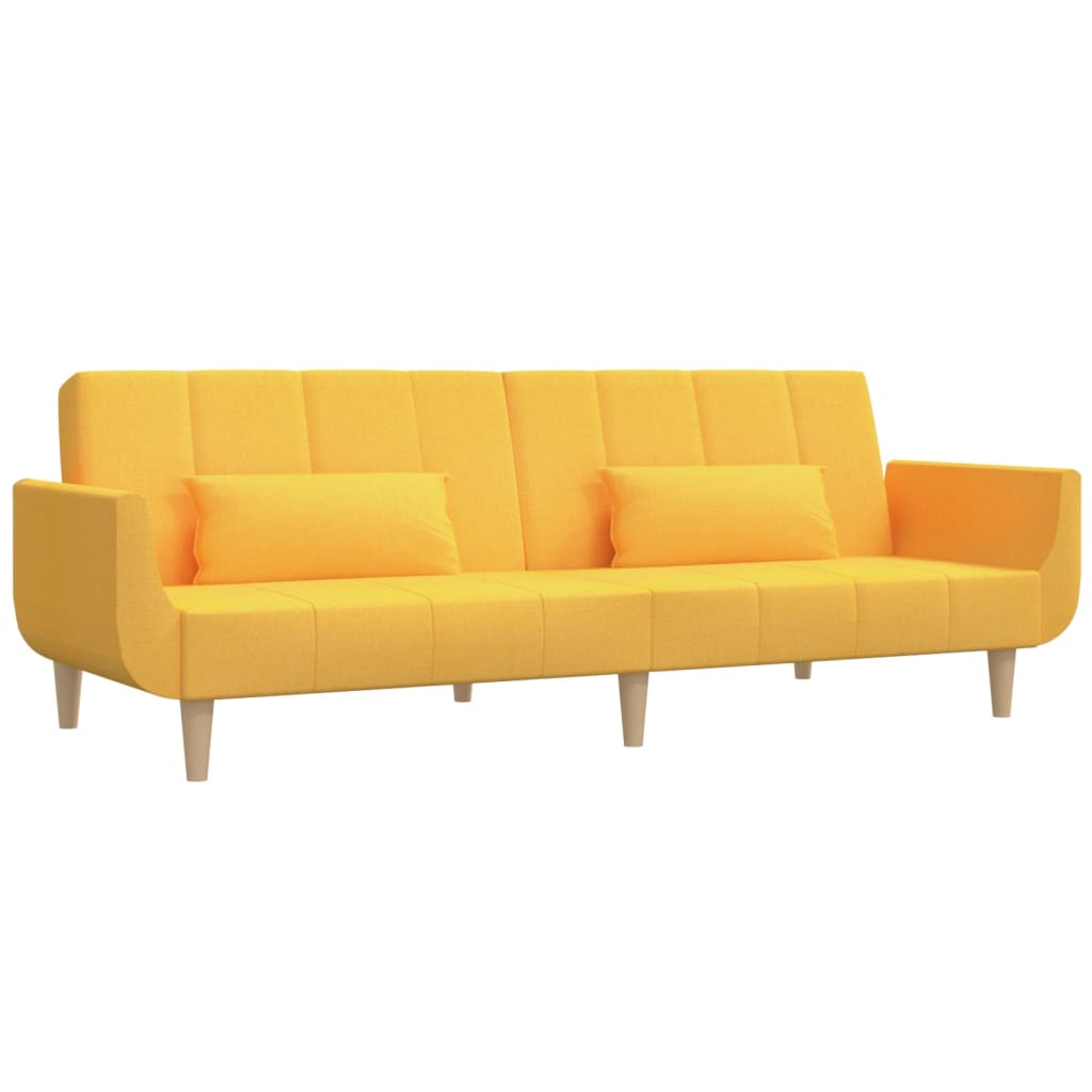 Schlafsofa 2-Sitzer mit 2 Kissen Gelb Stoff
