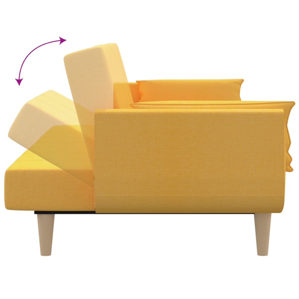 Schlafsofa 2-Sitzer mit 2 Kissen Gelb Stoff