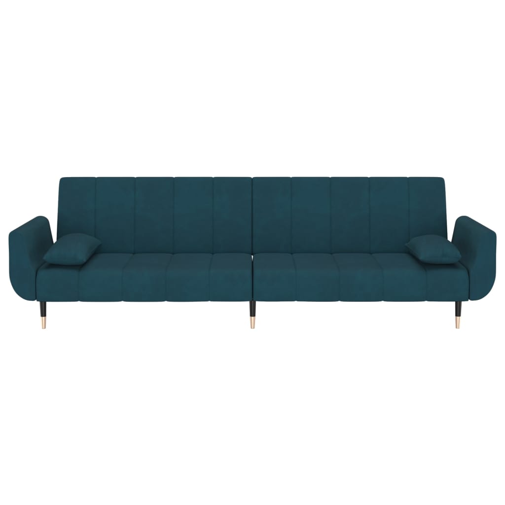 Schlafsofa 2-Sitzer mit 2 Kissen Blau Samt