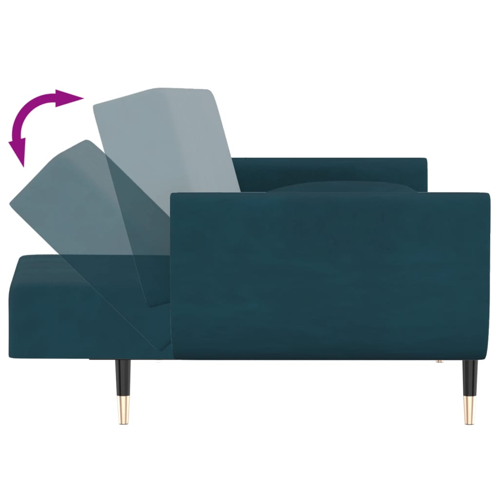 Schlafsofa 2-Sitzer mit 2 Kissen Blau Samt