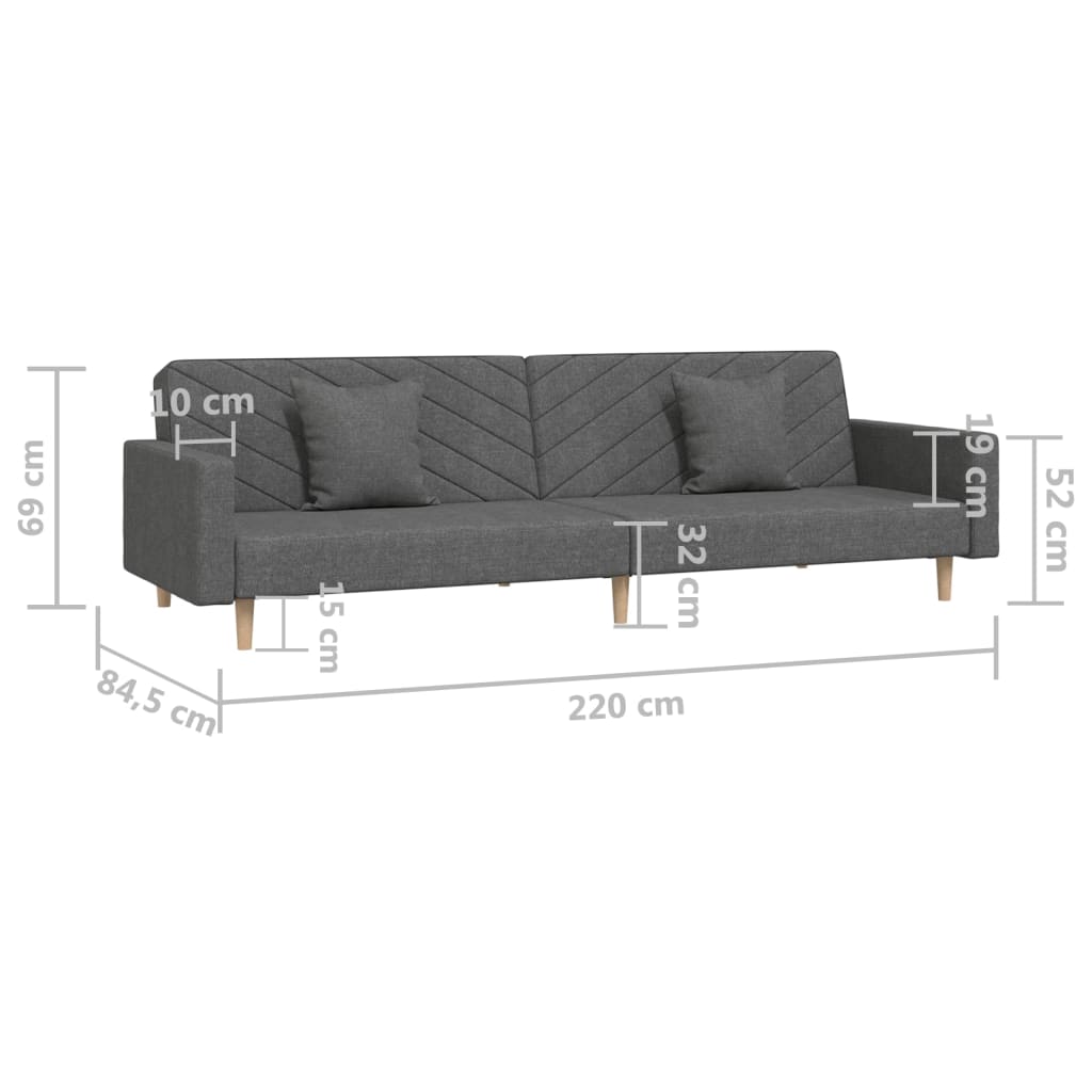 Schlafsofa 2-Sitzer mit 2 Kissen Dunkelgrau Stoff
