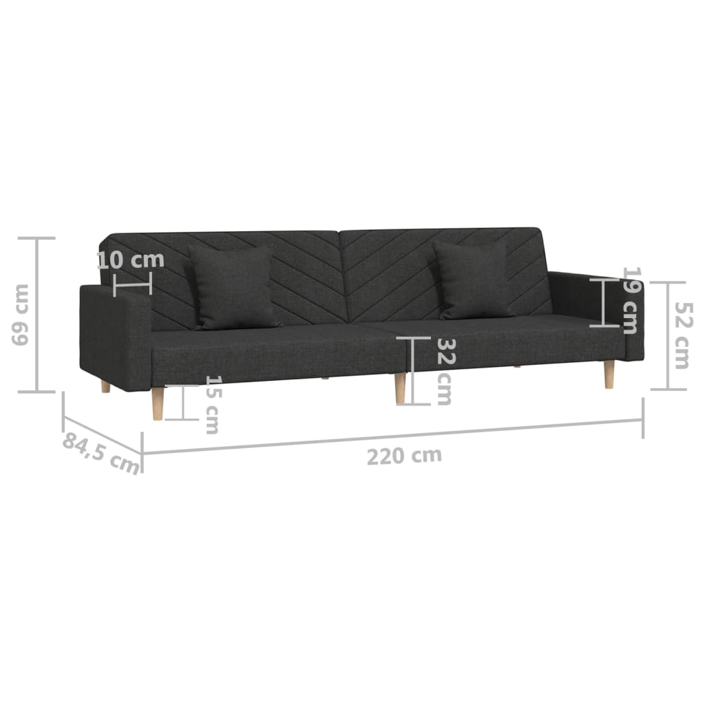 Schlafsofa 2-Sitzer mit 2 Kissen Schwarz Stoff