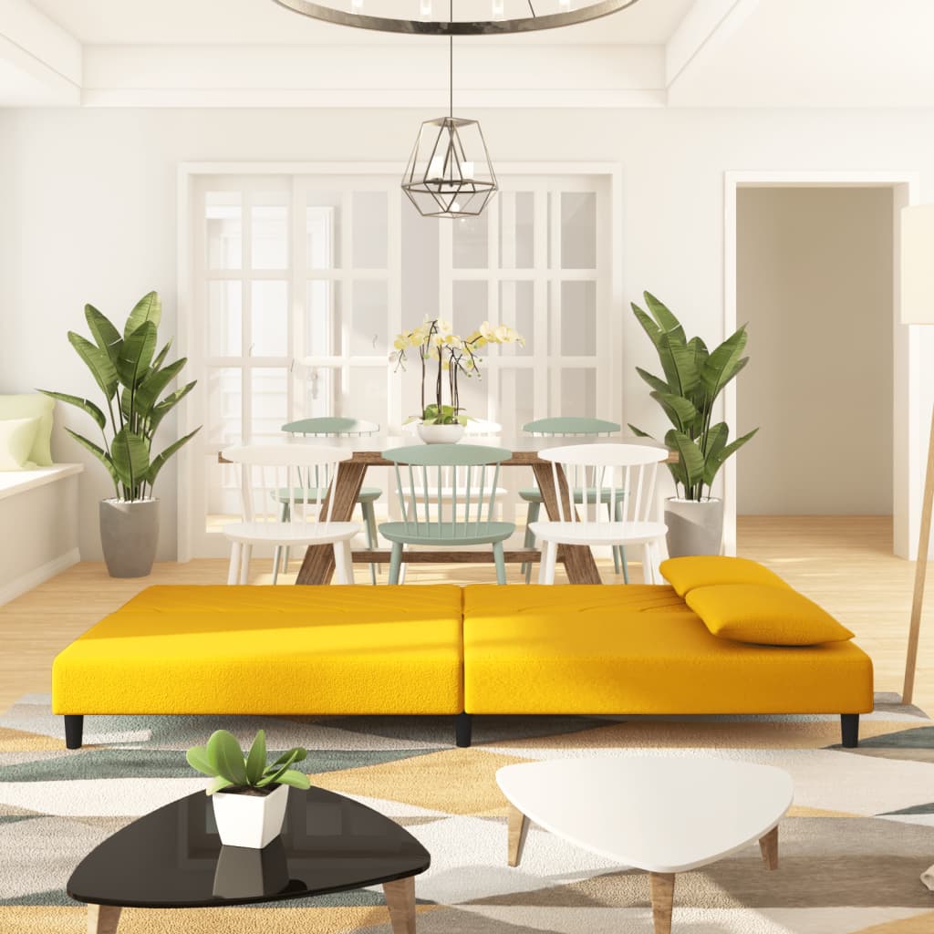 Schlafsofa 2-Sitzer mit 2 Kissen Gelb Samt