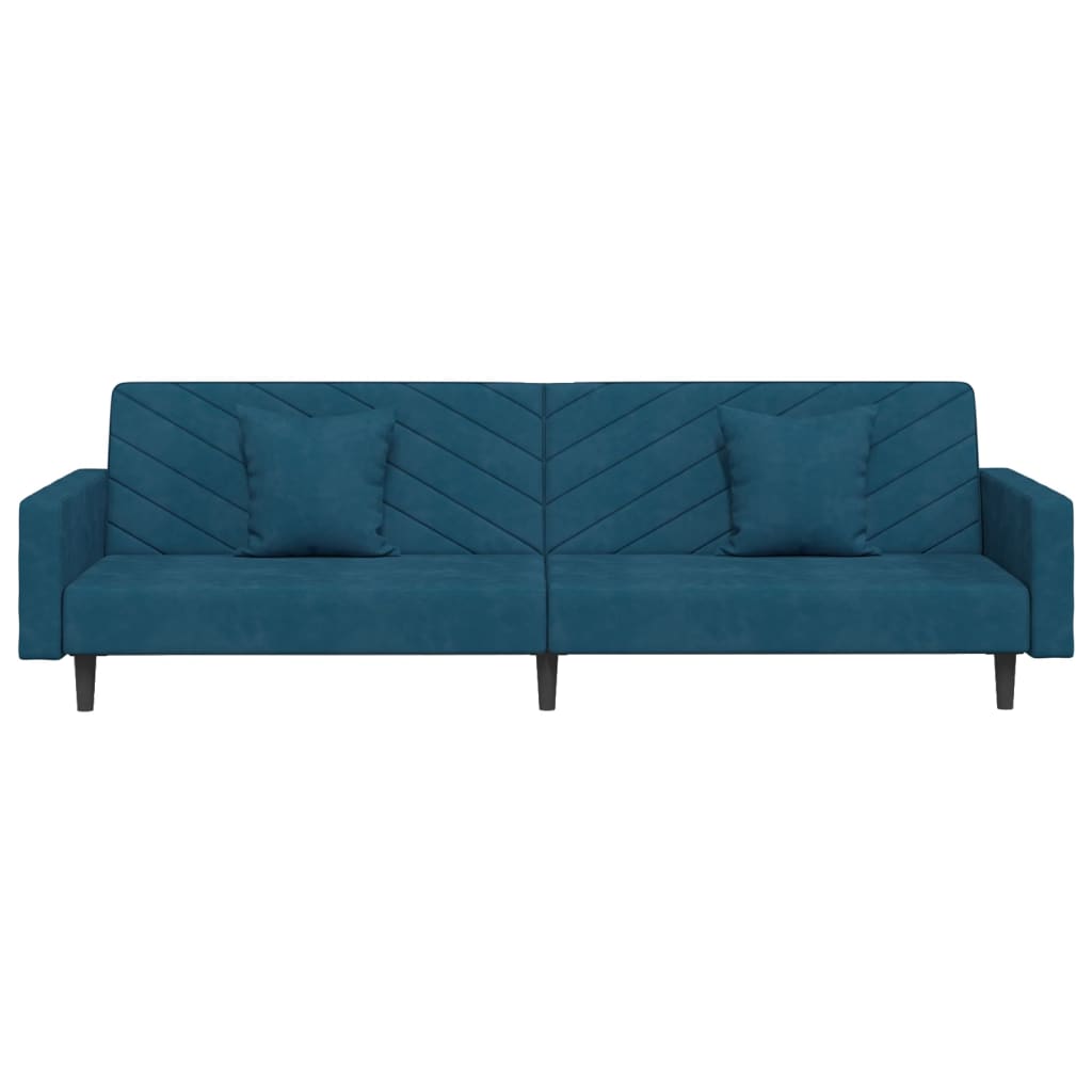 Schlafsofa 2-Sitzer mit 2 Kissen Blau Samt