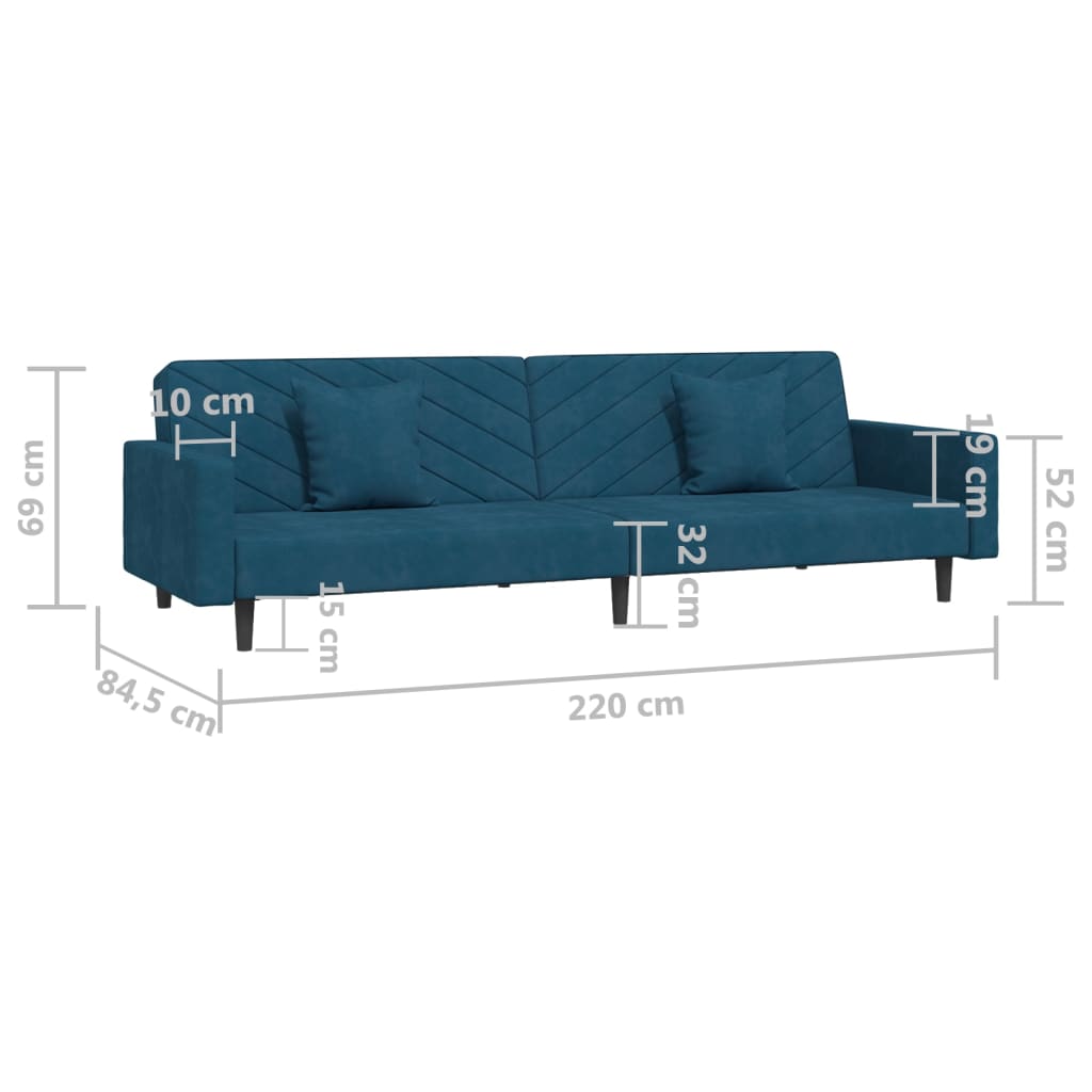 Schlafsofa 2-Sitzer mit 2 Kissen Blau Samt