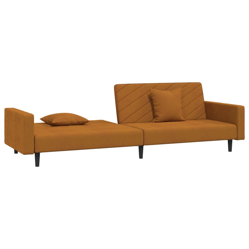 Schlafsofa 2-Sitzer mit 2 Kissen Braun Samt