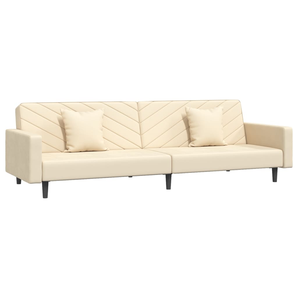 Schlafsofa 2-Sitzer mit 2 Kissen Creme Samt