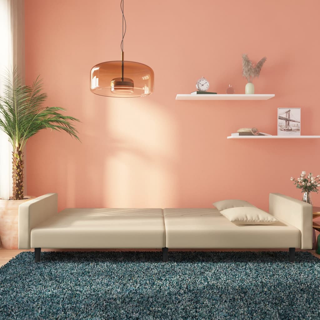 Schlafsofa 2-Sitzer mit 2 Kissen Creme Samt