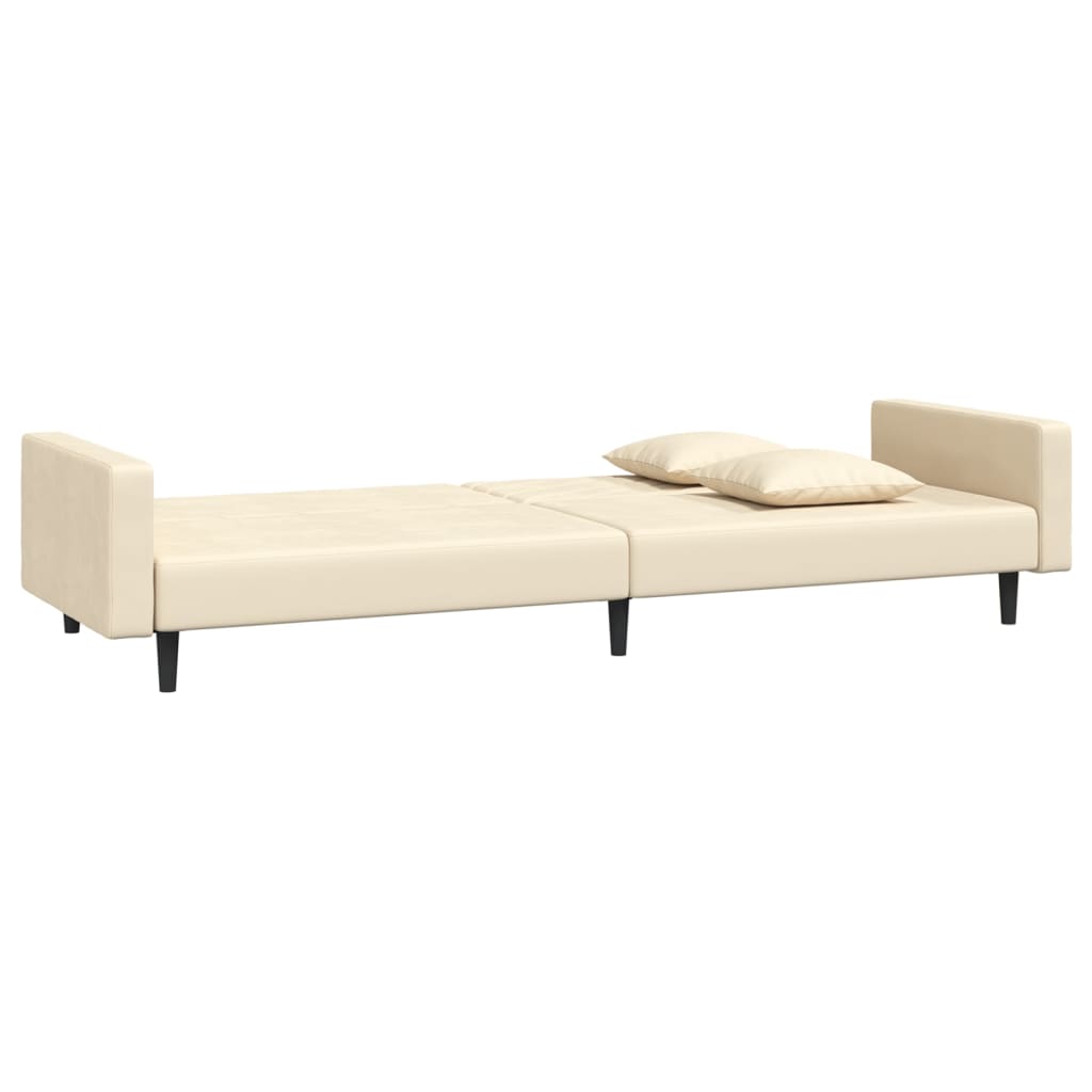 Schlafsofa 2-Sitzer mit 2 Kissen Creme Samt