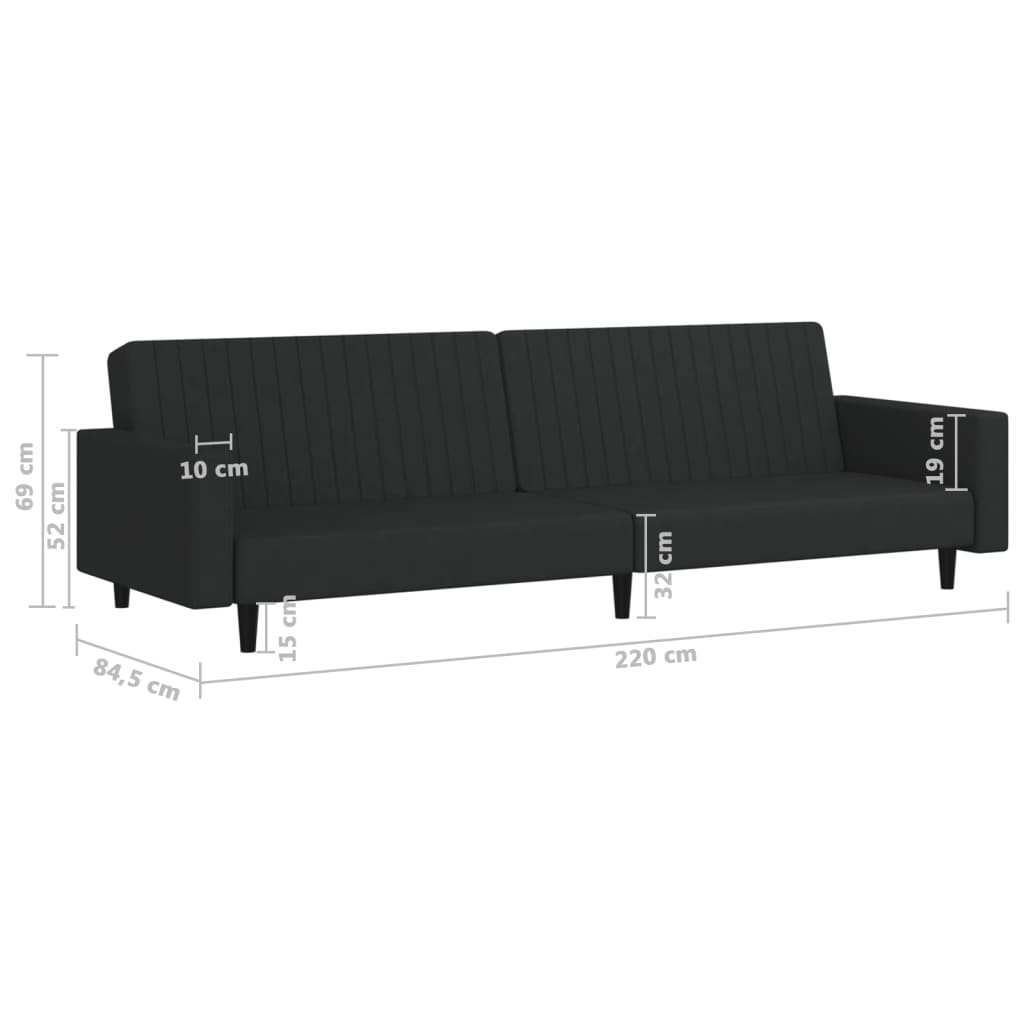 Schlafsofa 2-Sitzer Schwarz Samt