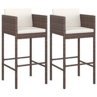 Thumbnail for Barhocker 2 Stk. mit Kissen Braun Poly Rattan