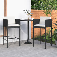 Thumbnail for Barhocker 2 Stk. mit Kissen Schwarz Poly Rattan