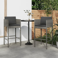 Thumbnail for Barhocker 2 Stk. mit Kissen Grau Poly Rattan