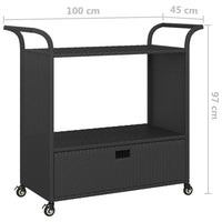 Thumbnail for Barwagen mit Schublade Schwarz 100x45x97 cm Poly Rattan