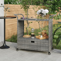 Thumbnail for Barwagen mit Schublade Grau 100x45x97 cm Poly Rattan