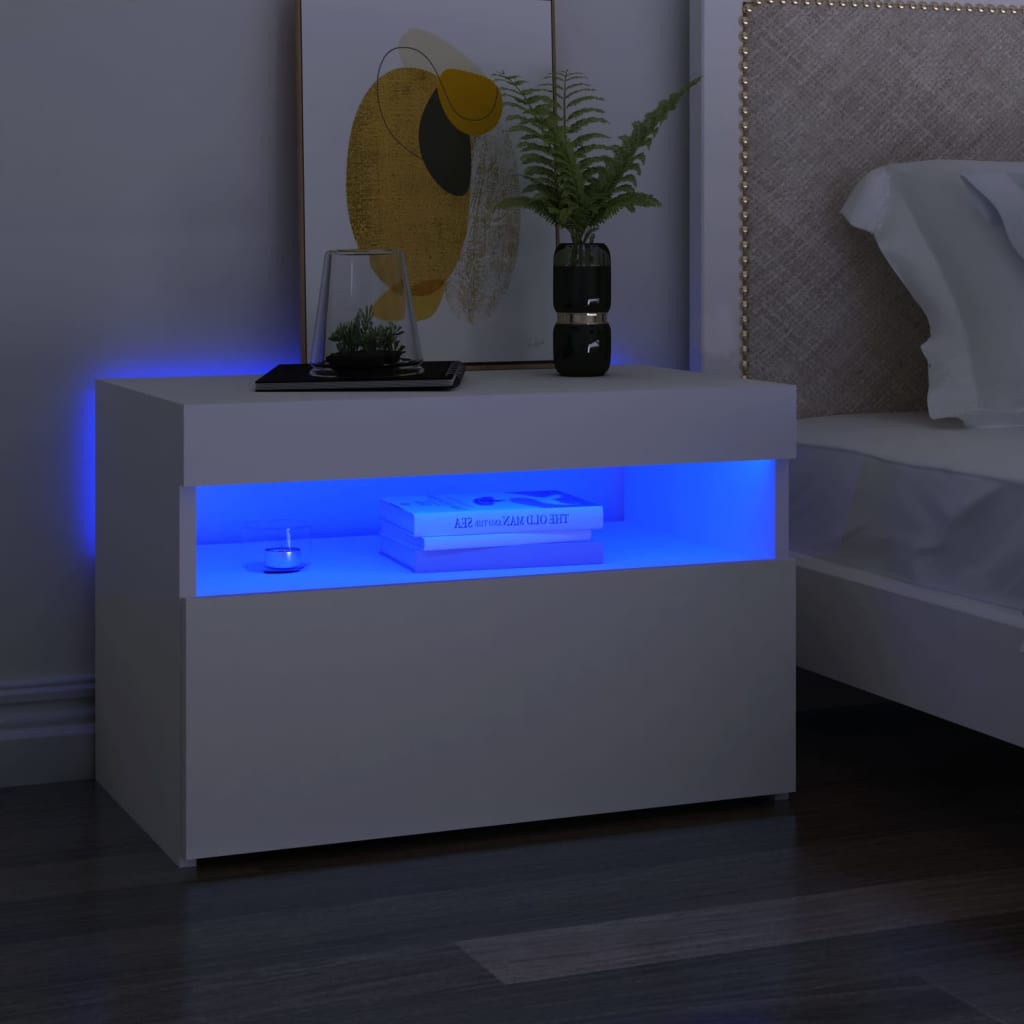 Nachttische mit LED-Leuchten 2 Stk. Weiß 60x35x40 cm Spanplatte