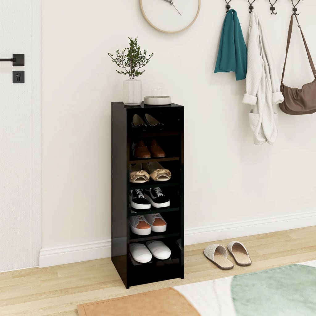 Schuhschrank Hochglanz-Schwarz 31,5x35x90 cm Spanplatte