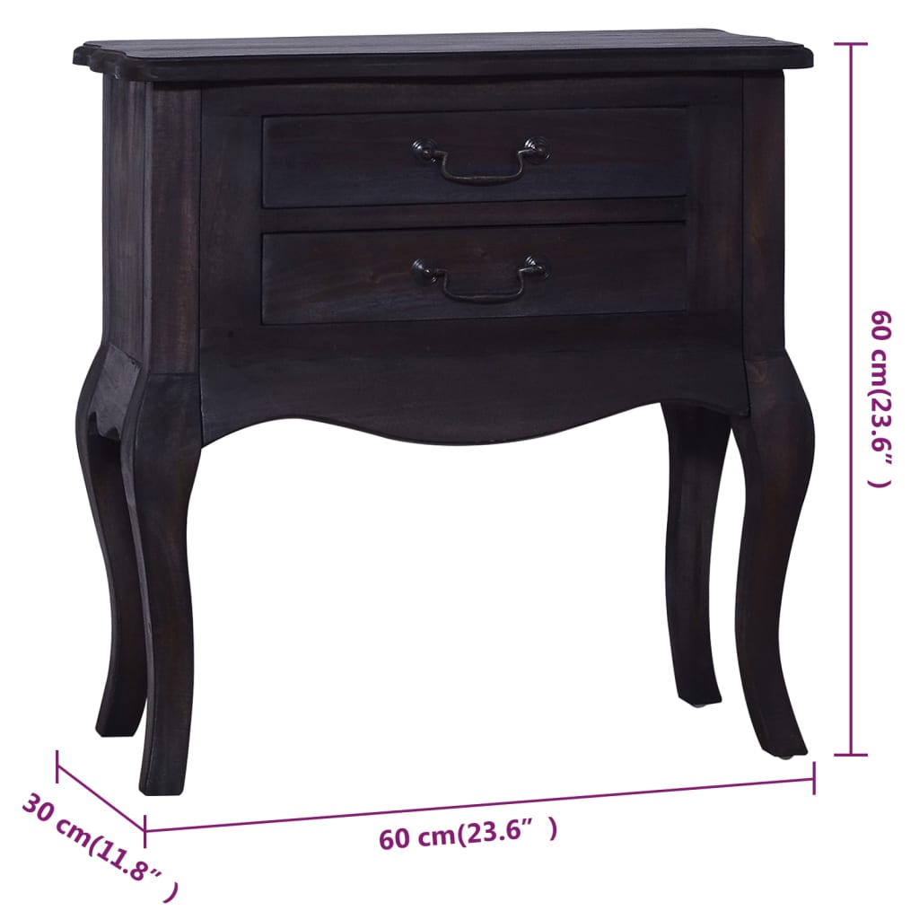 Beistelltisch mit Schubladen Schwarz 60x30x60 cm Mahagoniholz