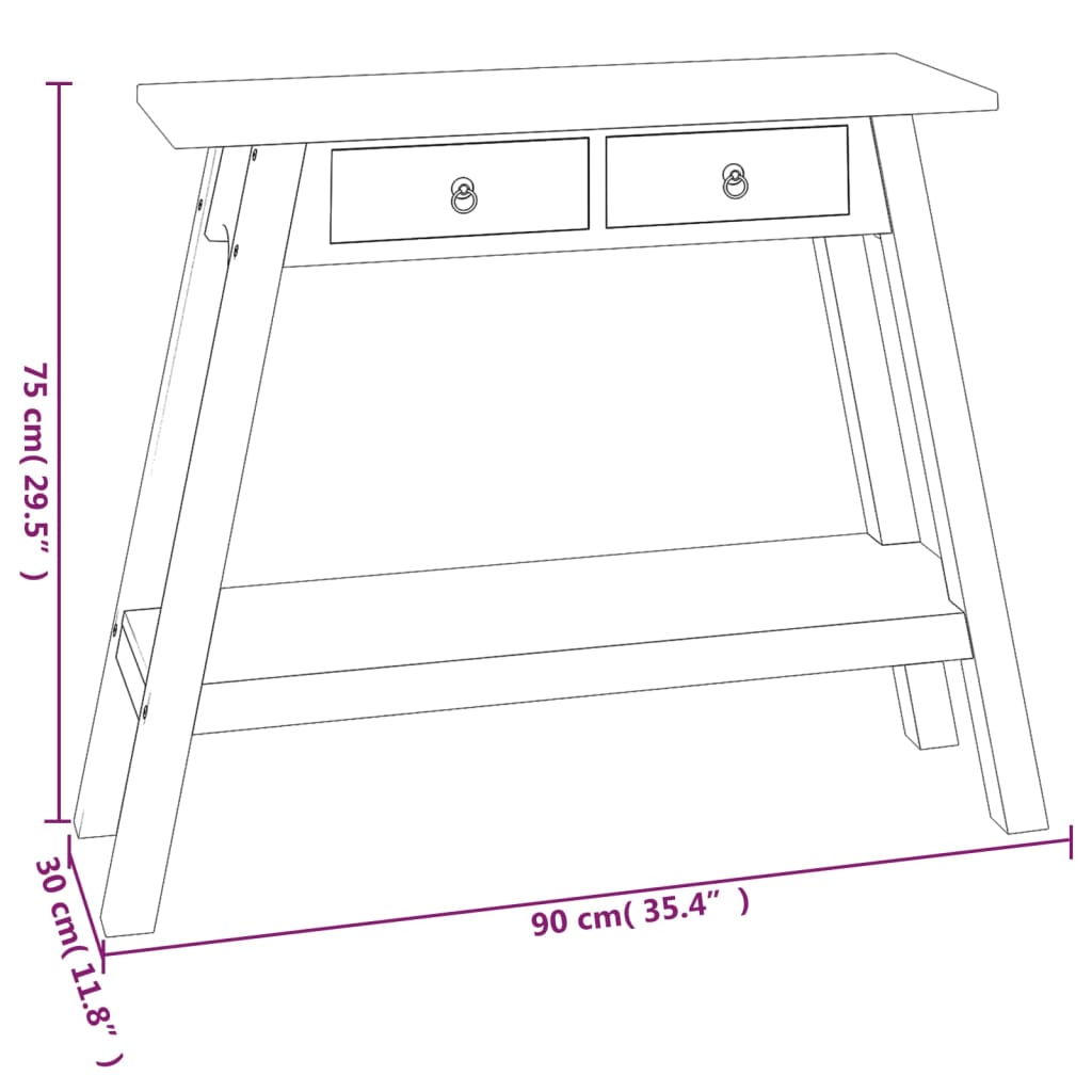 Konsolentisch mit Schubladen Schwarz 90x30x75 cm Mahagoniholz