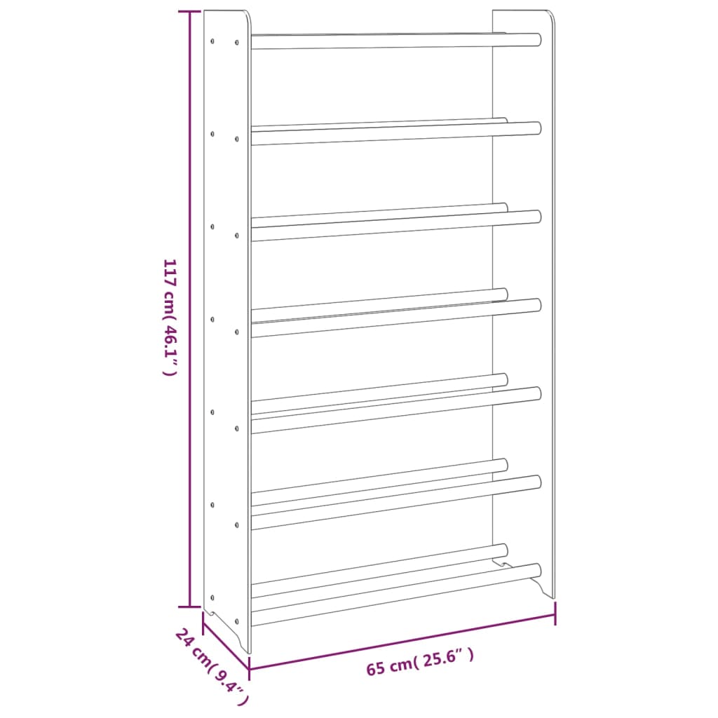 Schuhregal Grau 65x24x117 cm Holzwerkstoff