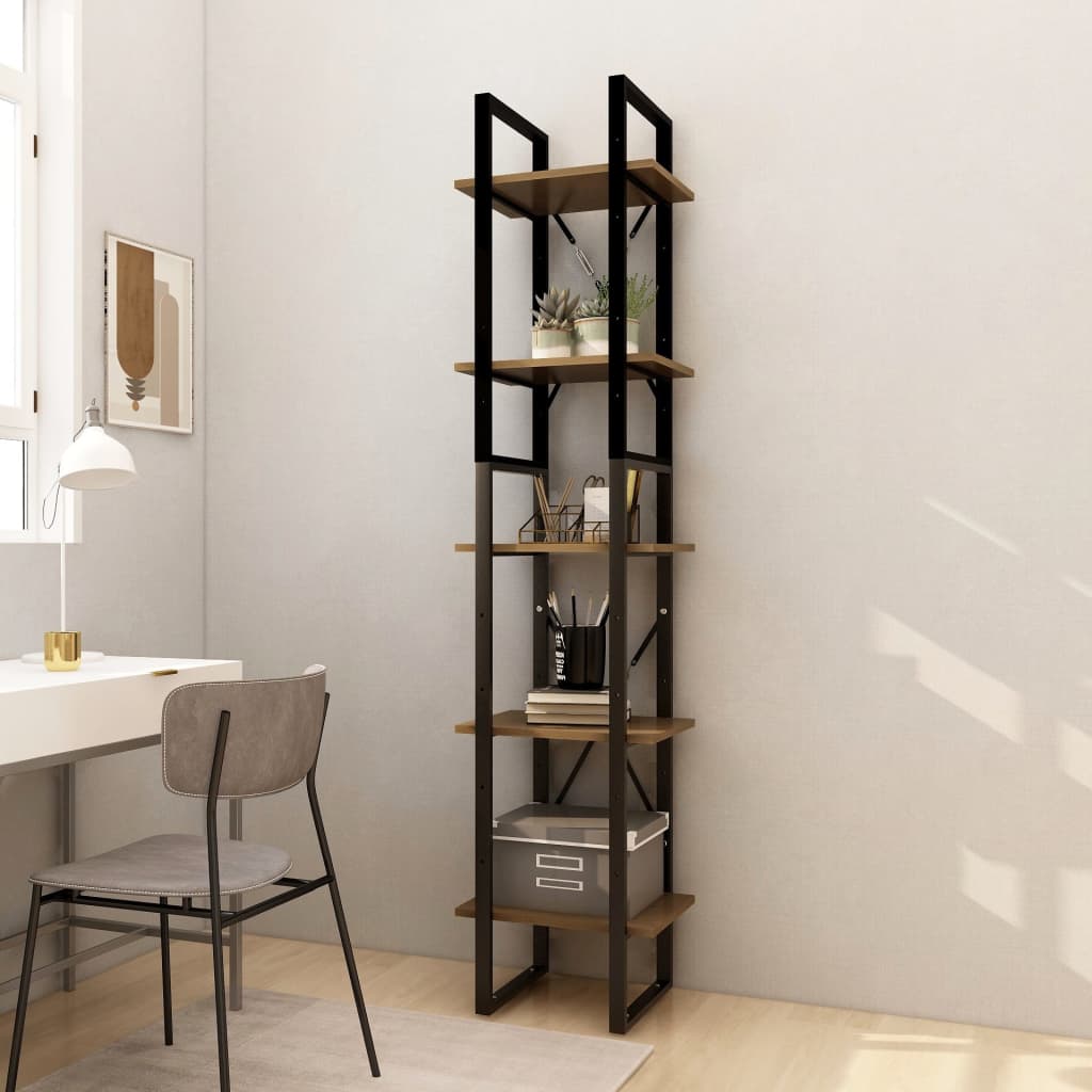 Bücherregal 5 Fächer Braun 40x30x175 cm Massivholz Kiefer