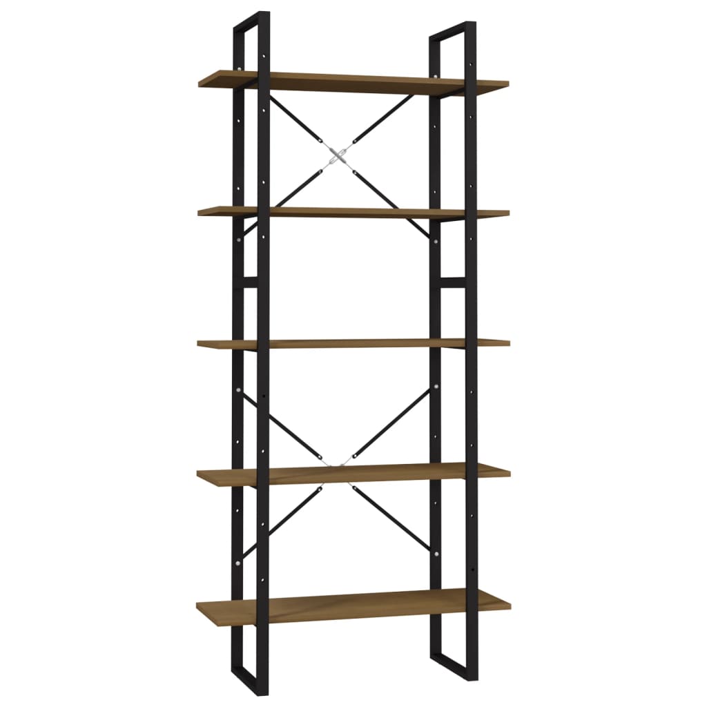 Bücherregal 5 Fächer Braun 80x30x175 cm Massivholz Kiefer