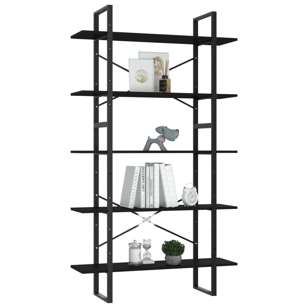 Bücherregal 5 Fächer Schwarz 100x30x175 cm Spanplatte