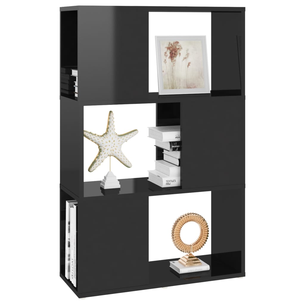 Bücherregal Raumteiler Hochglanz-Schwarz 60x24x94 cm