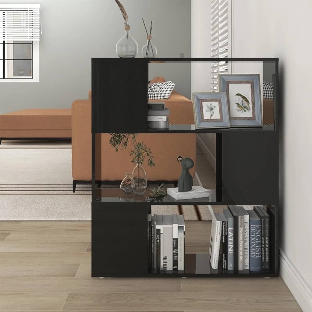 Bücherregal Raumteiler Hochglanz-Schwarz 80x24x94 cm