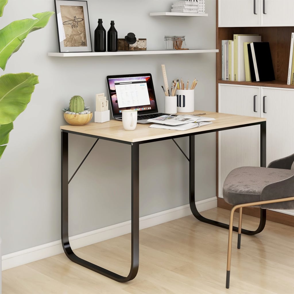 Computertisch Schwarz und Eiche-Optik 110x60x73cm Holzwerkstoff